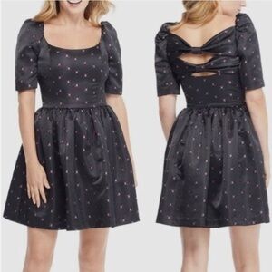 Girl Meets Glam Maude Daisy Dark Floral Bow Puff Sleeve Satin Mini Dress 14